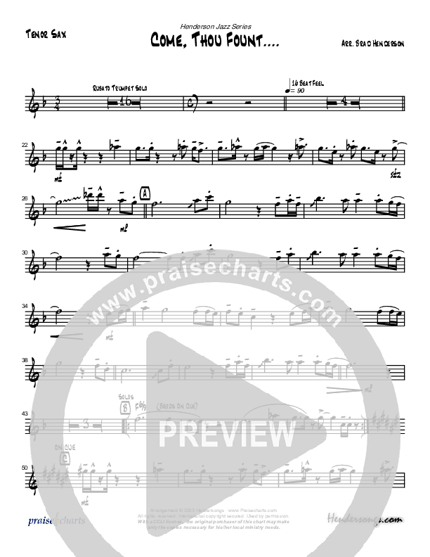 Come Thou Fount Of Every Blessing (Instrumental) Tenor Sax 2 (Brad Henderson)
