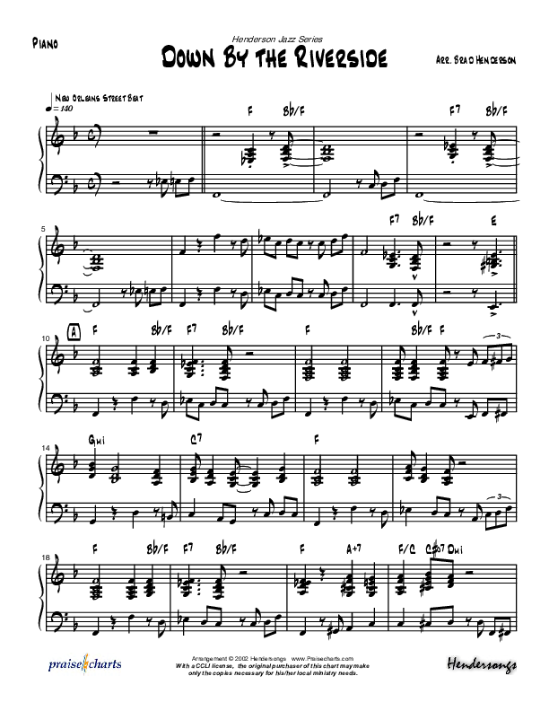 Down By The Riverside (Instrumental) Piano Sheet (Brad Henderson)