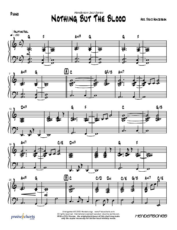 Nothing But The Blood (Instrumental) Piano Sheet (Brad Henderson)