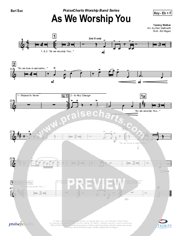 As We Worship You Bari Sax (Tommy Walker)