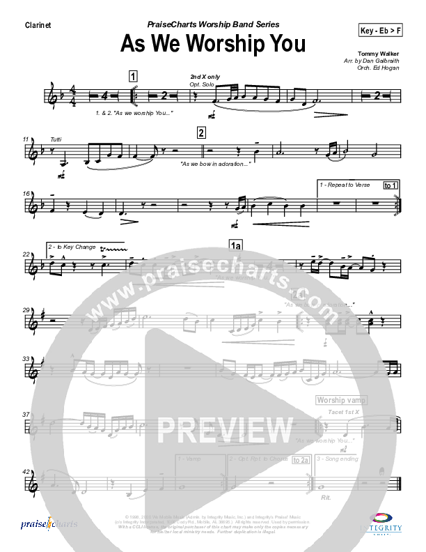 As We Worship You Clarinet (Tommy Walker)