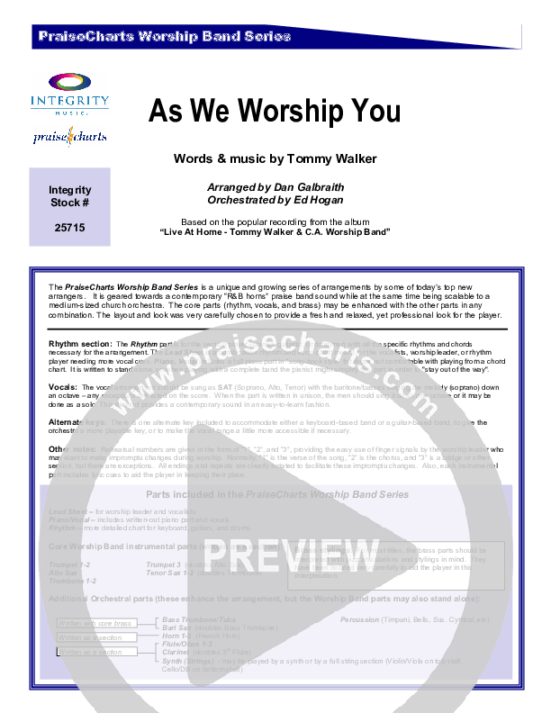 As We Worship You Cover Sheet (Tommy Walker)