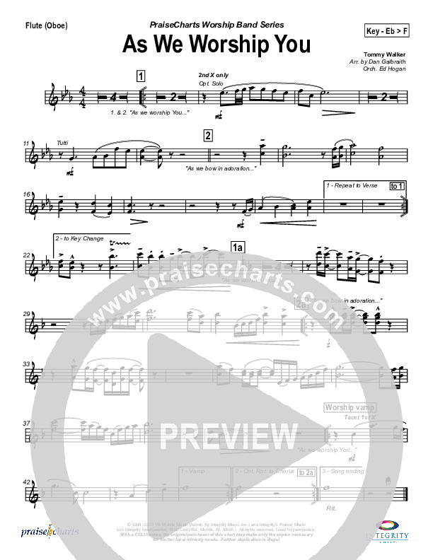 As We Worship You Flute/Oboe (Tommy Walker)