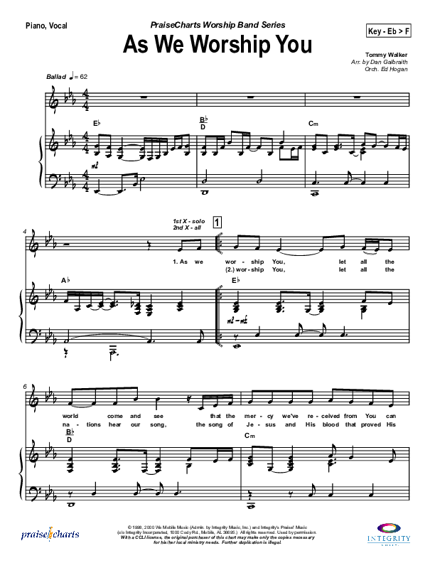 As We Worship You Piano/Vocal Pack (Tommy Walker)