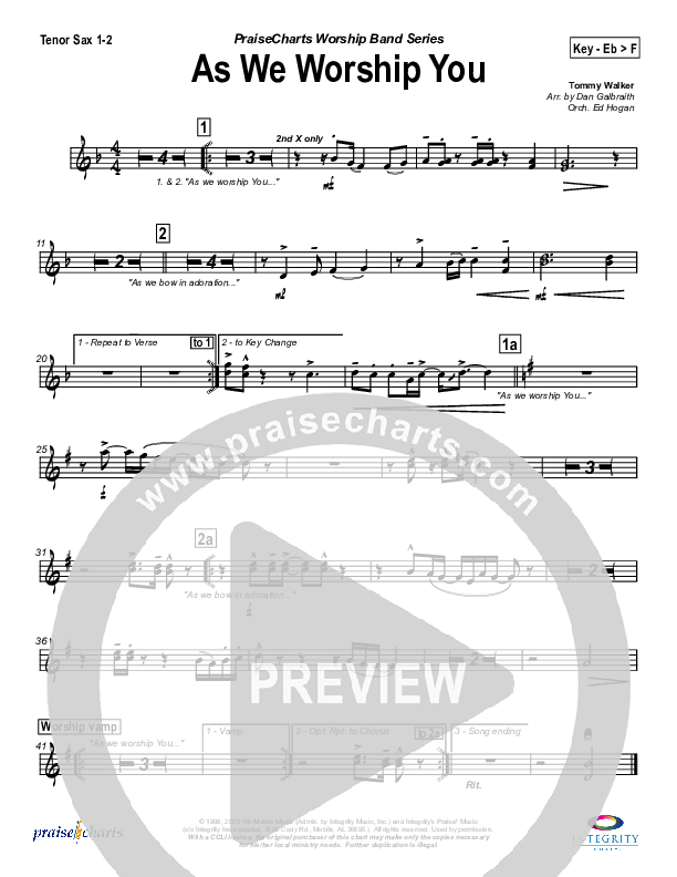 As We Worship You Tenor Sax 1/2 (Tommy Walker)