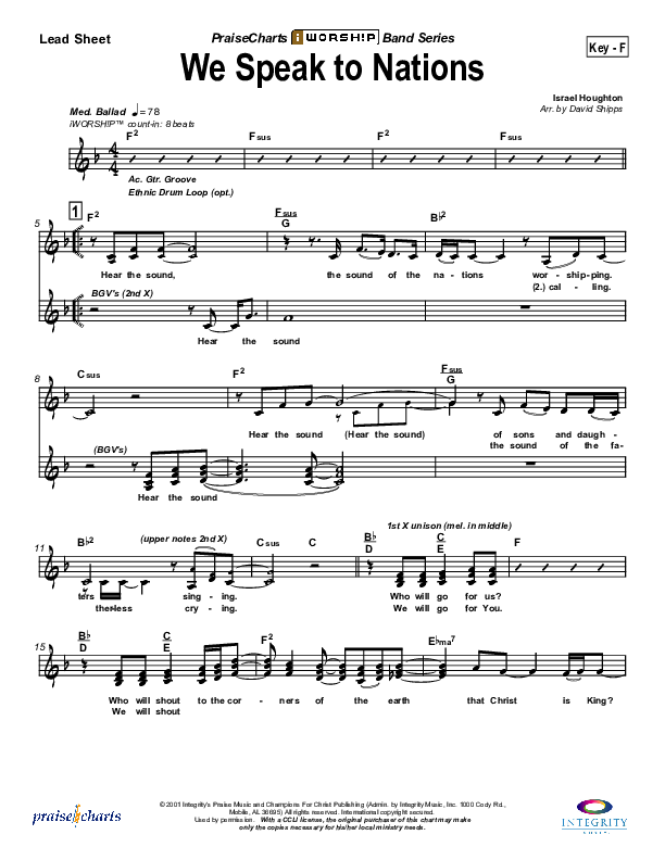 We Speak To Nations Lead Sheet (Lakewood Church)