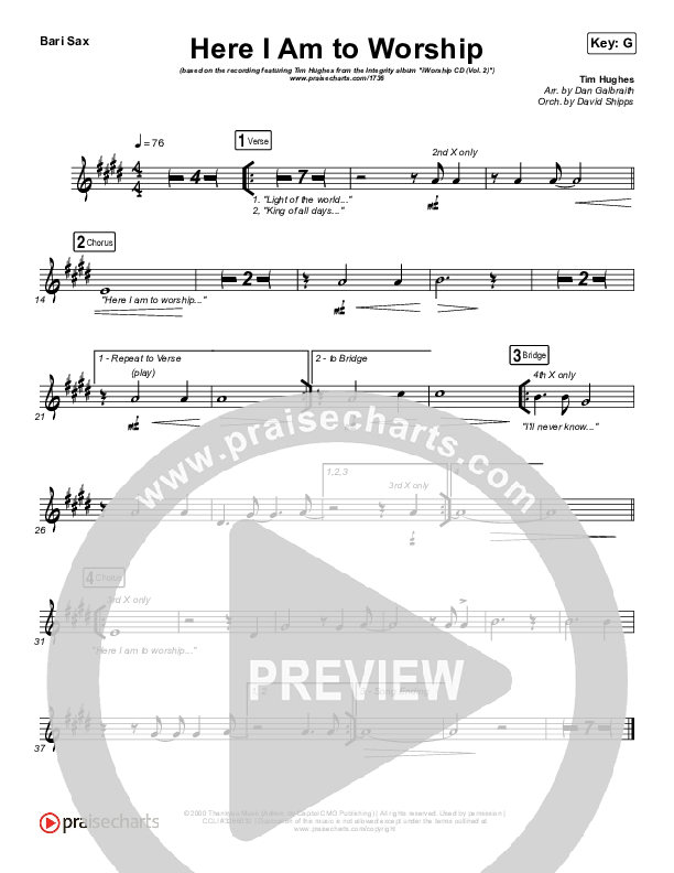 Here I Am To Worship Bari Sax (Jonathan Noel)