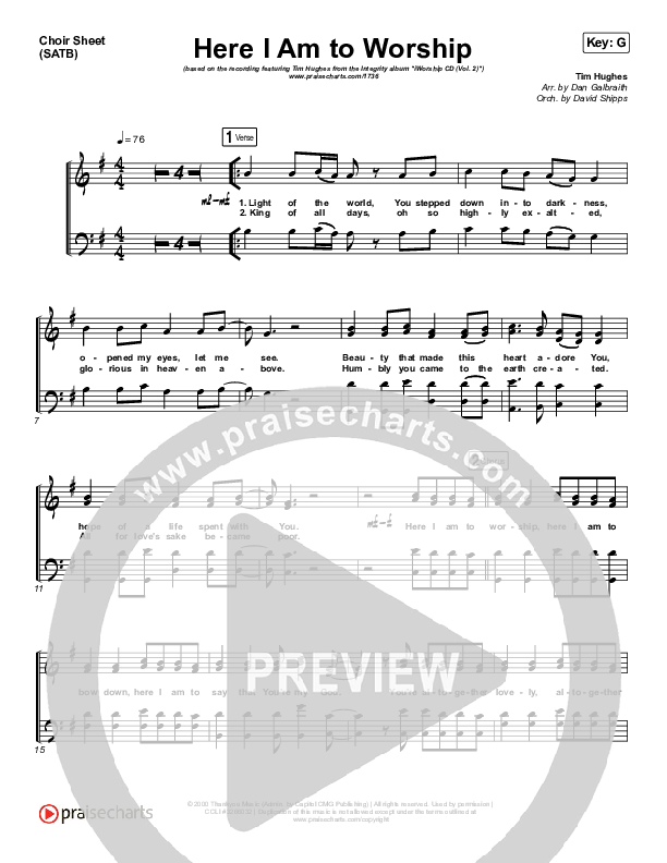 Here I Am To Worship Choir Sheet (SATB) (Jonathan Noel)