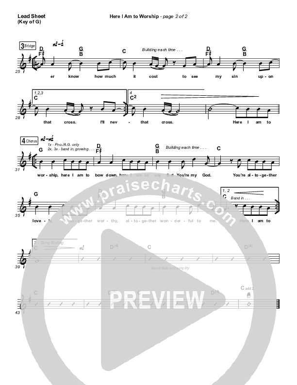 Here I Am To Worship Lead Sheet (Melody) (Jonathan Noel)