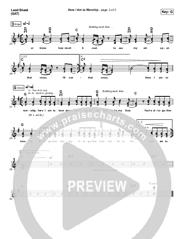 Here I Am To Worship Lead Sheet (SAT) (Jonathan Noel)