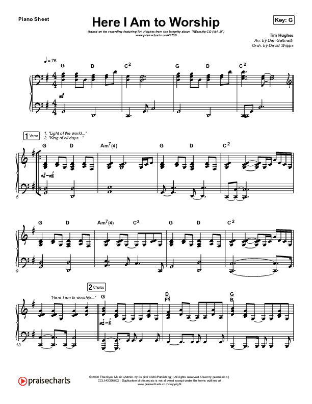 Here I Am To Worship Piano Sheet (Jonathan Noel)