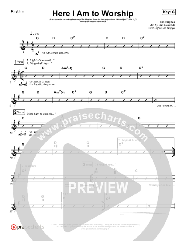 Here I Am To Worship Rhythm Chart (Jonathan Noel)