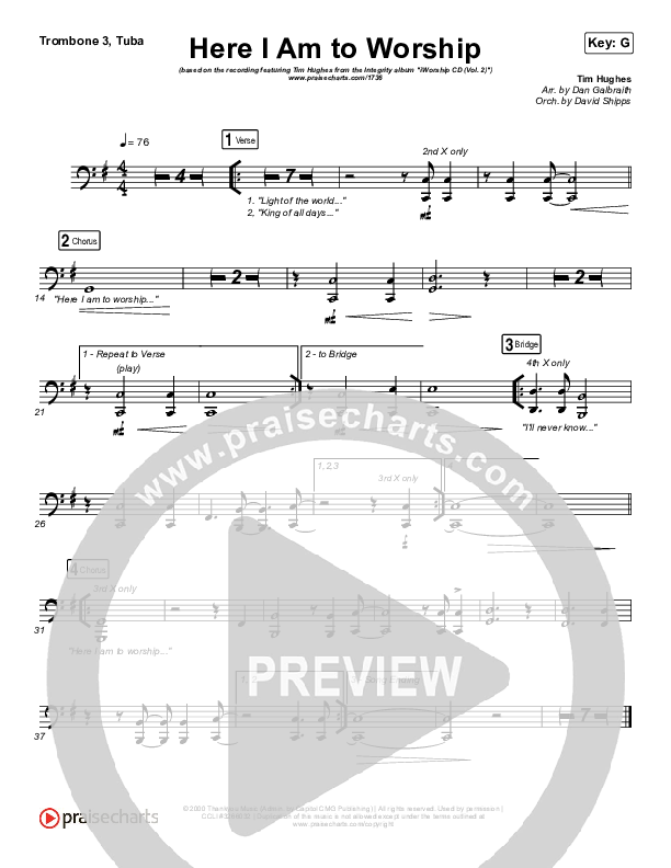 Here I Am To Worship Trombone 1,2 (Jonathan Noel)