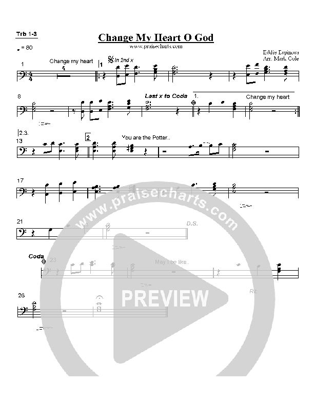 Change My Heart Oh God Trombone 1/2/3 (Eddie Espinosa)