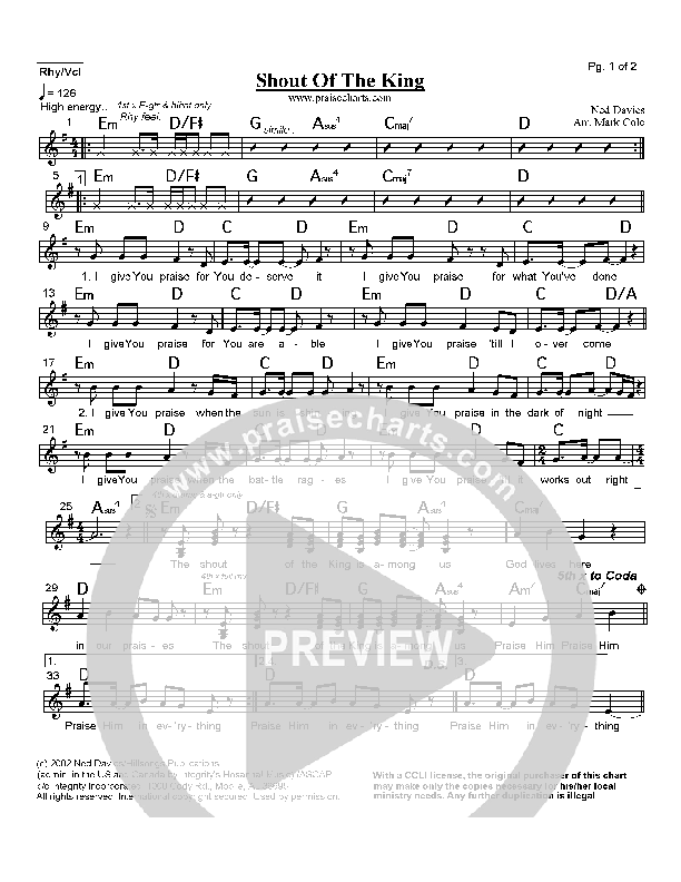 Shout Of The King Lead Sheet (Hillsong Worship)
