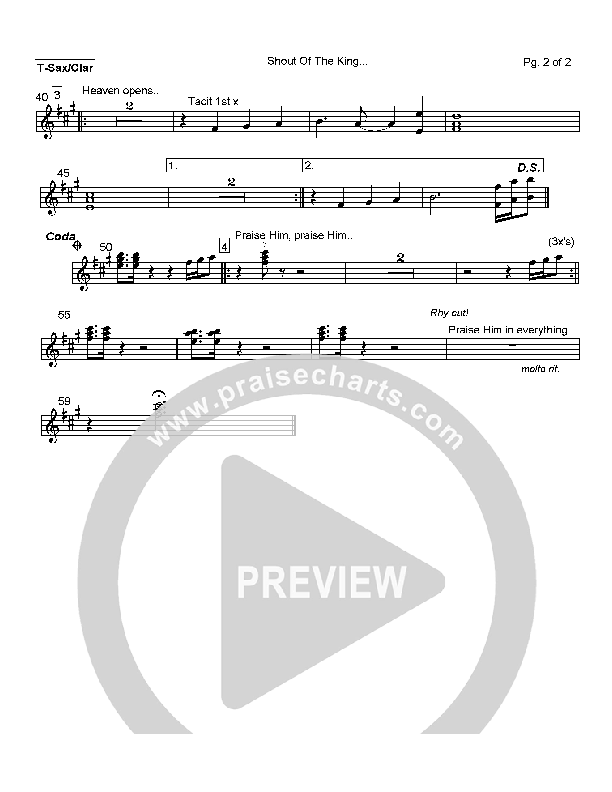 Shout Of The King Tenor Sax/Clarinet (Hillsong Worship)