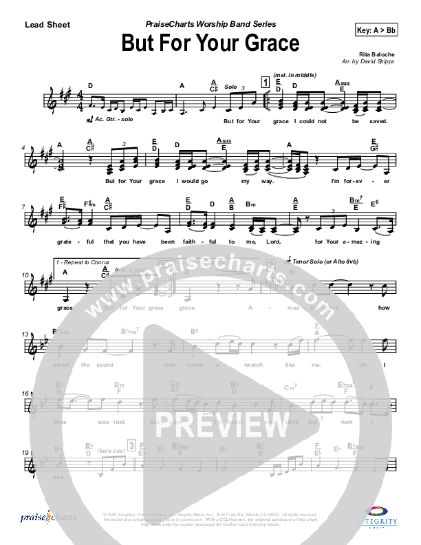 But For Your Grace Lead Sheet (Rita Baloche)