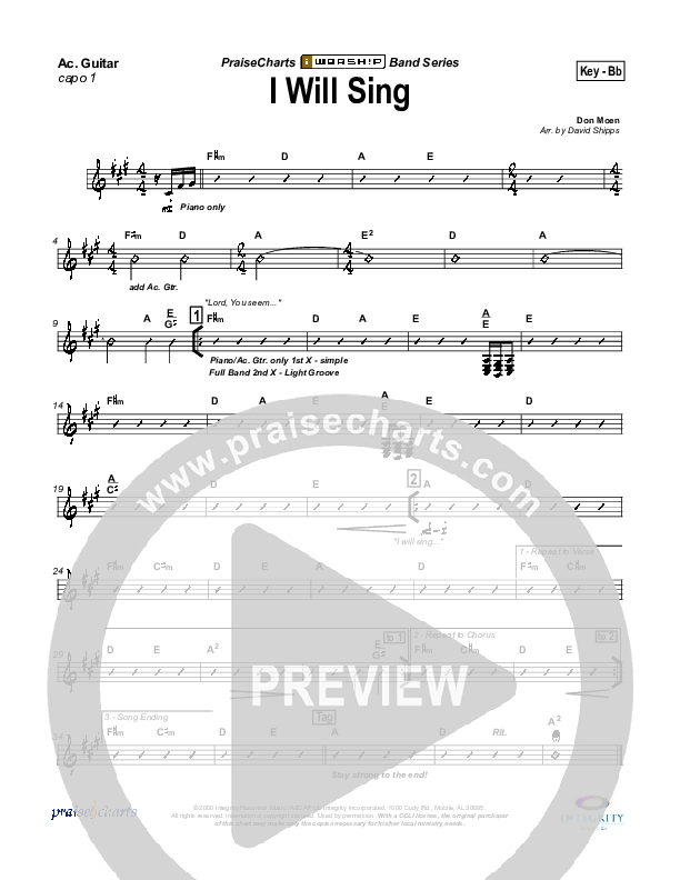 I Will Sing Rhythm Chart (Don Moen)