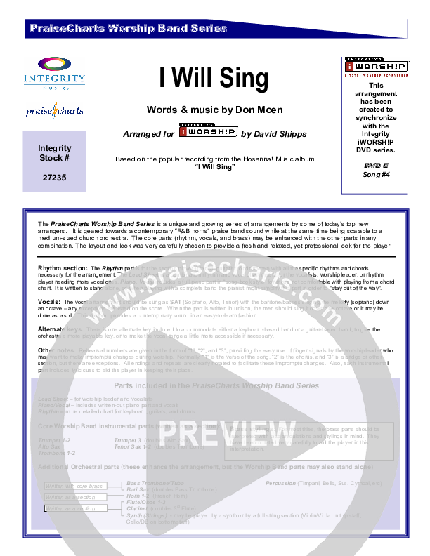 I Will Sing Cover Sheet (Don Moen)