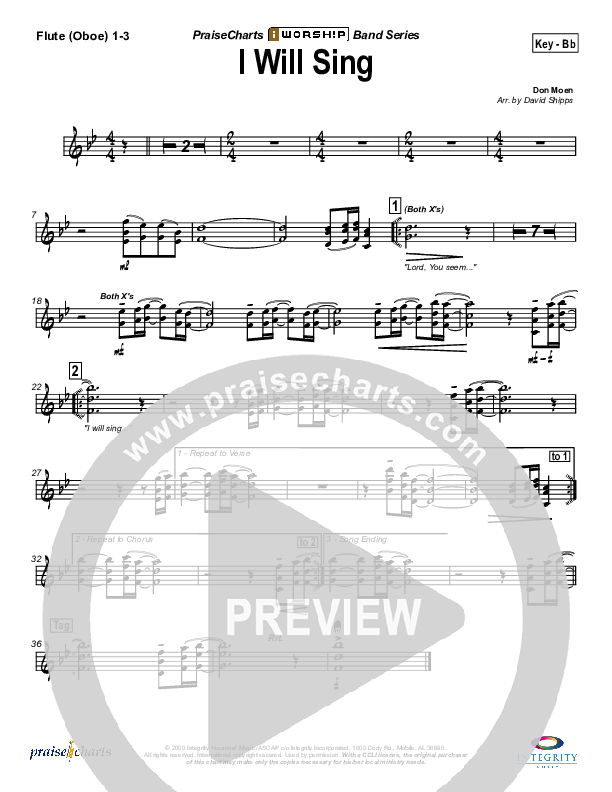 I Will Sing Flute/Oboe 1/2/3 (Don Moen)