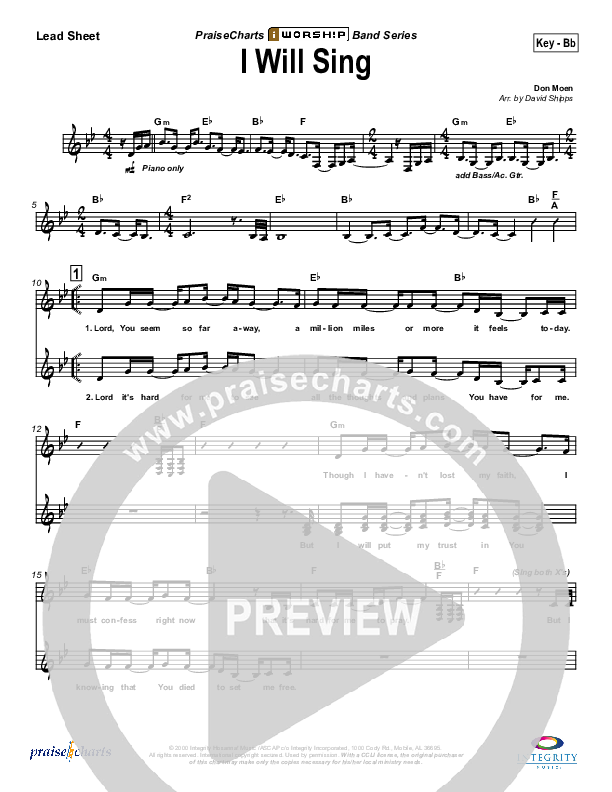 I Will Sing Lead Sheet (Don Moen)