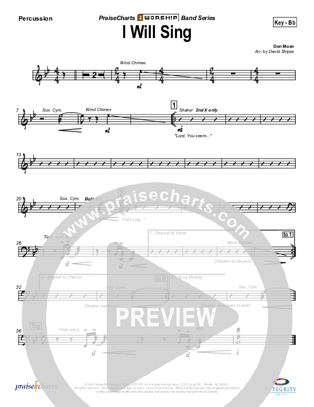 I Will Sing Percussion (Don Moen)