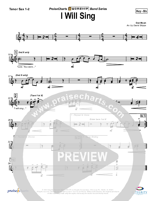 I Will Sing Tenor Sax 1/2 (Don Moen)