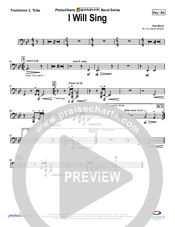 I Will Sing Trombone 3/Tuba (Don Moen)