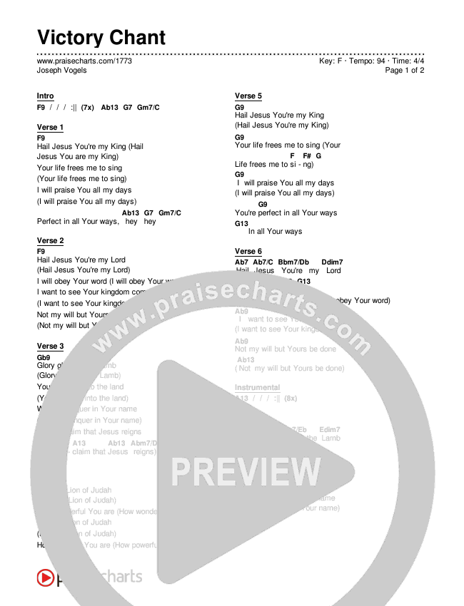 Victory Chant Chords & Lyrics (Joseph Vogels)