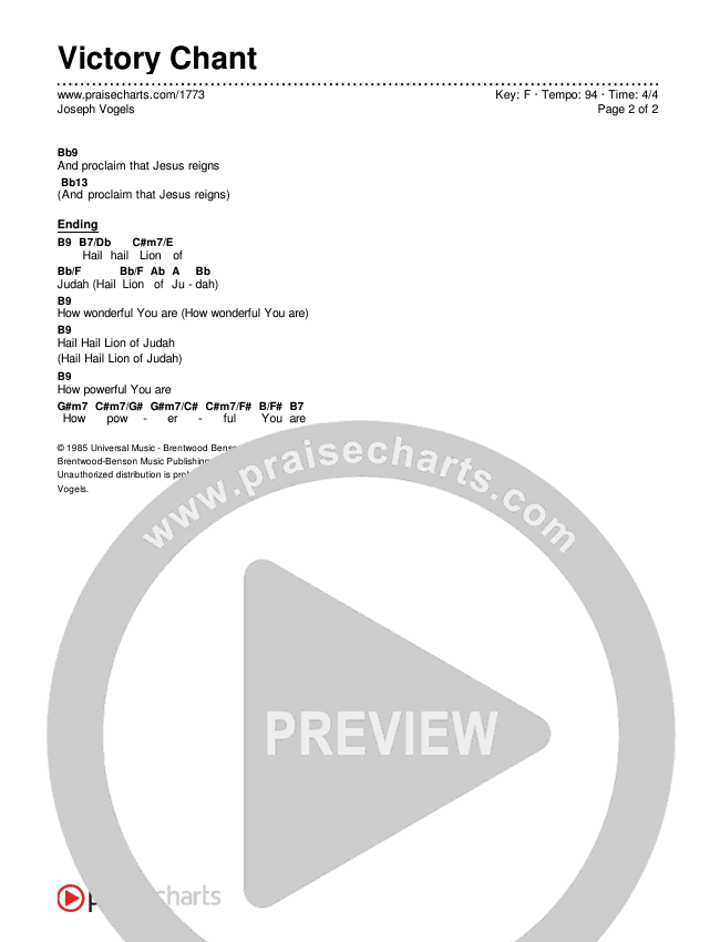Victory Chant Chords & Lyrics (Joseph Vogels)