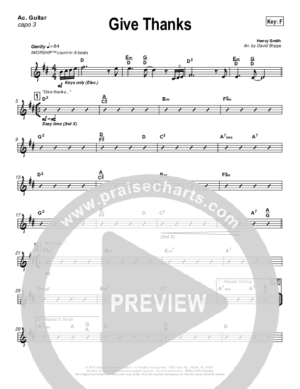 Give Thanks Acoustic Guitar (Don Moen)