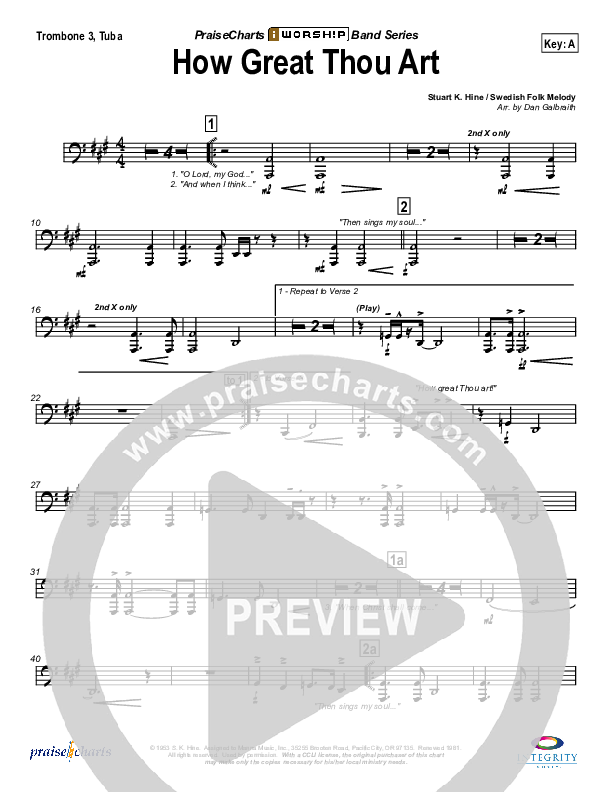 How Great Thou Art Trombone 3/Tuba (Stuart Hine)