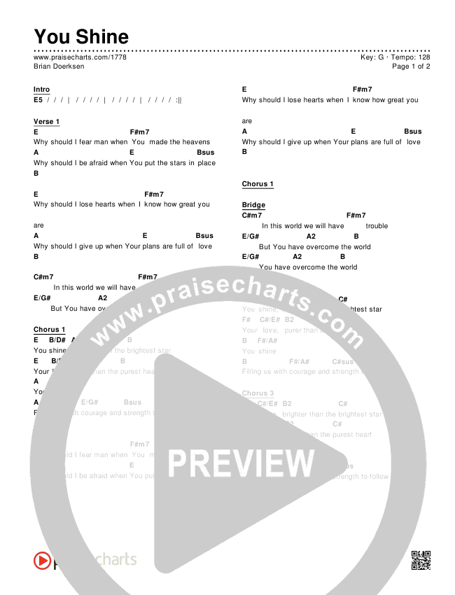 You Shine Chords & Lyrics (Brian Doerksen)