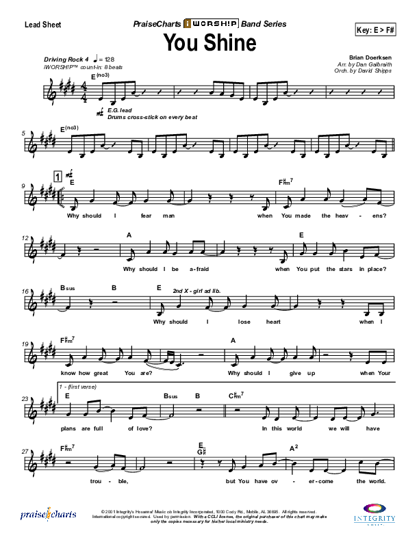 You Shine Lead Sheet (Brian Doerksen)