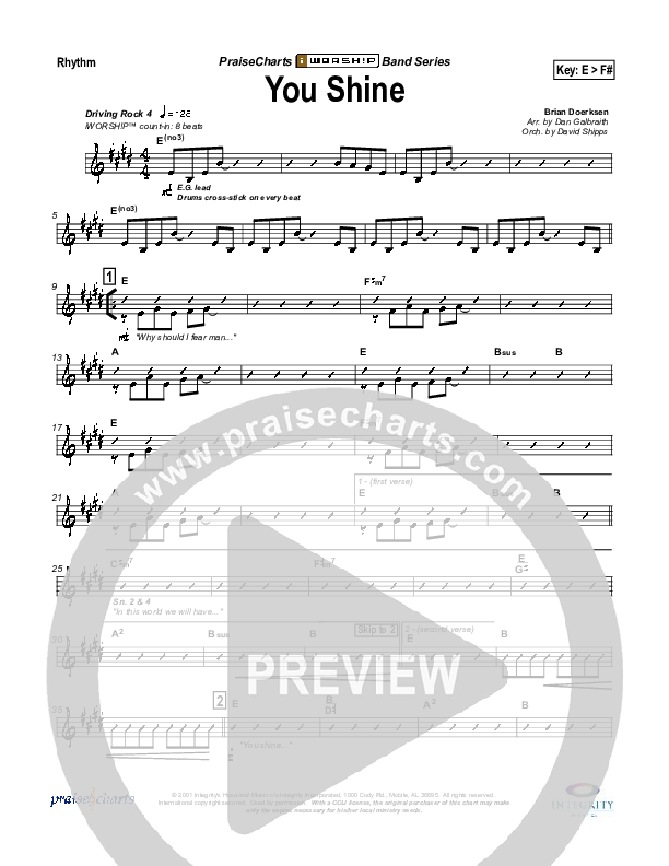 You Shine Rhythm Chart (Brian Doerksen)