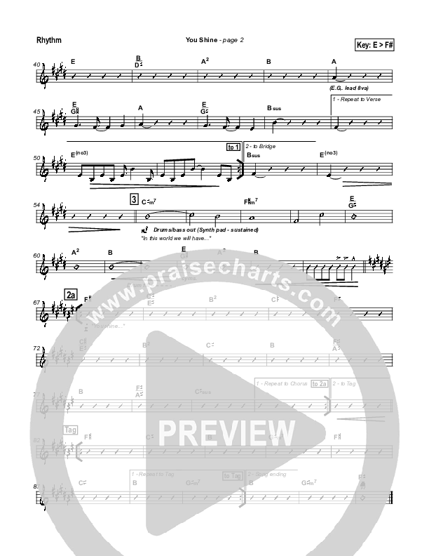 You Shine Rhythm Chart (Brian Doerksen)