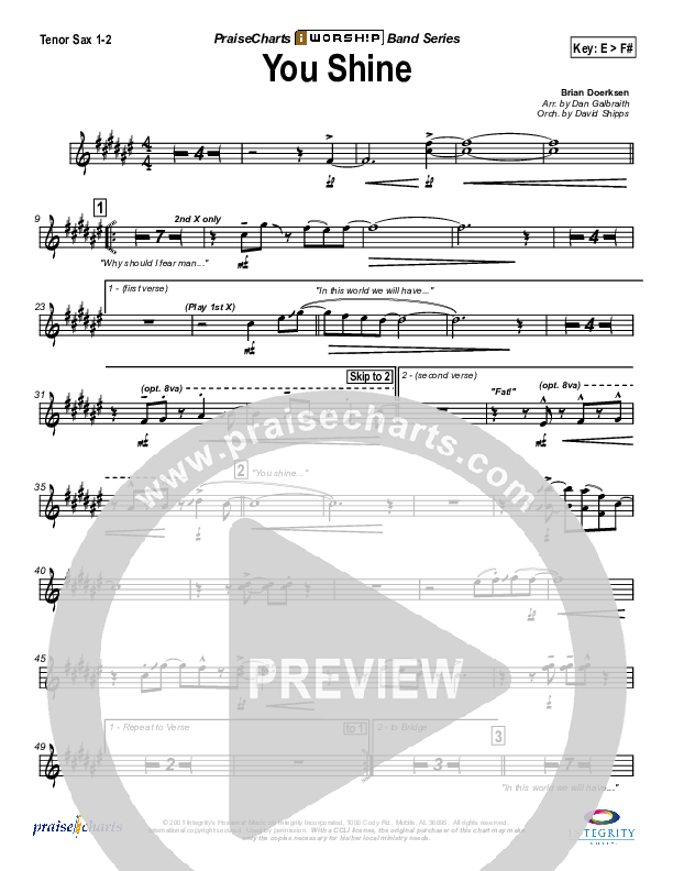You Shine Tenor Sax 1/2 (Brian Doerksen)