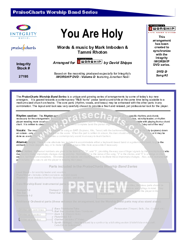 You Are Holy (Prince of Peace) Cover Sheet (Jonathan Noel)