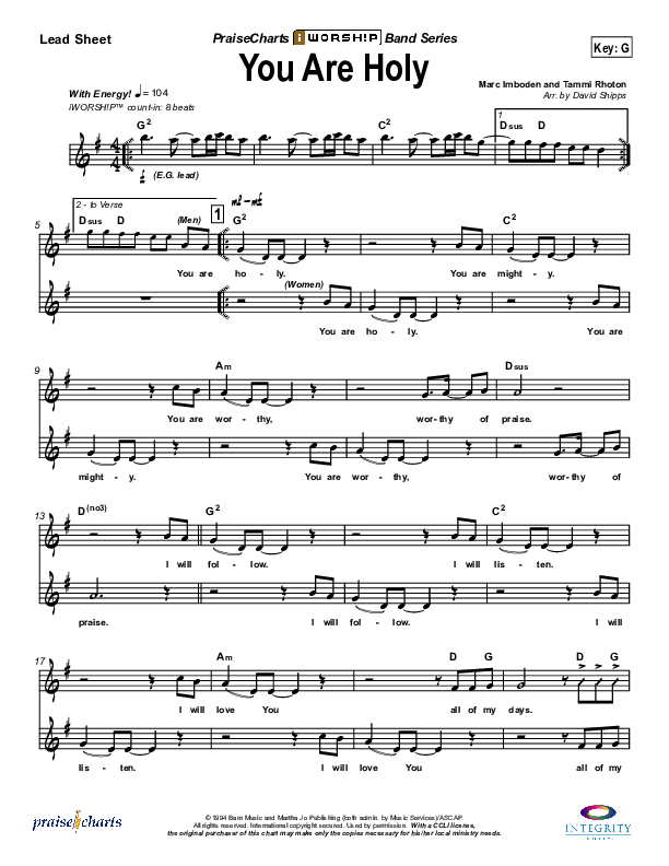 You Are Holy (Prince of Peace) Lead Sheet (Jonathan Noel)