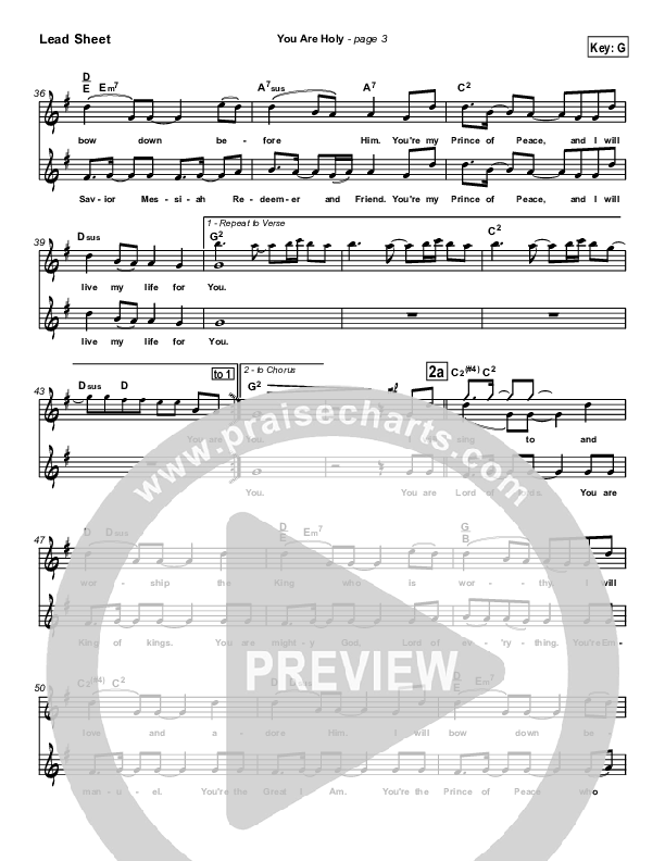 You Are Holy (Prince of Peace) Lead Sheet (Jonathan Noel)