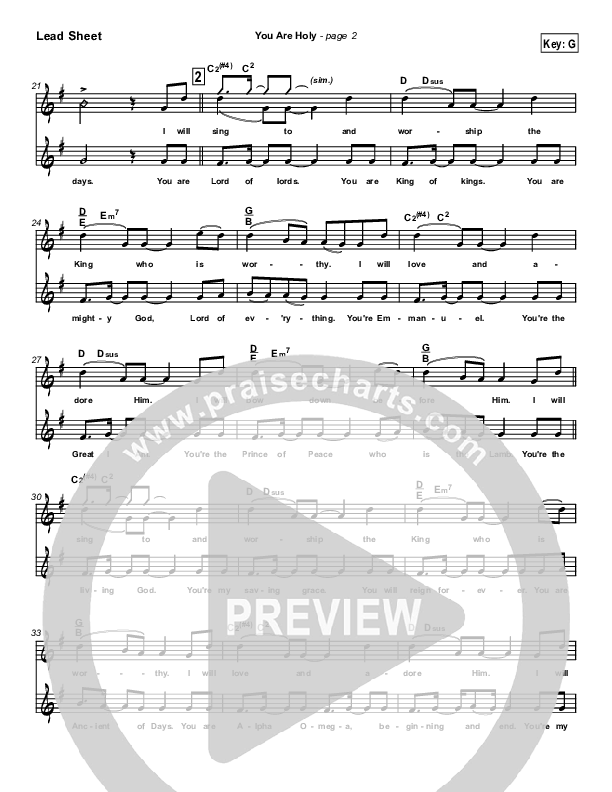 You Are Holy (Prince of Peace) Lead Sheet (SAT) (Jonathan Noel)