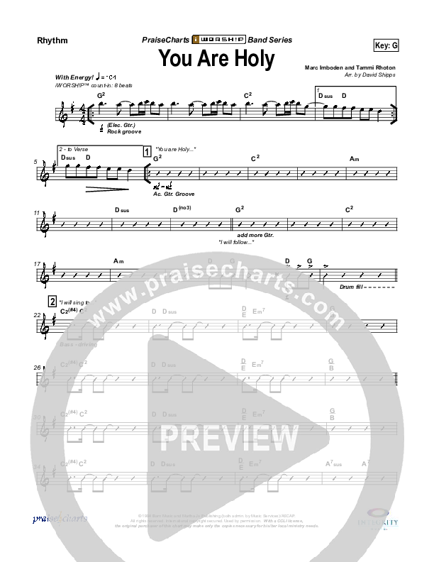 You Are Holy (Prince of Peace) Rhythm Chart (Jonathan Noel)