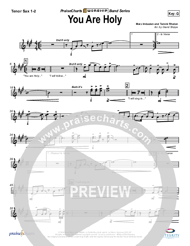 You Are Holy (Prince of Peace) Tenor Sax 1/2 (Jonathan Noel)