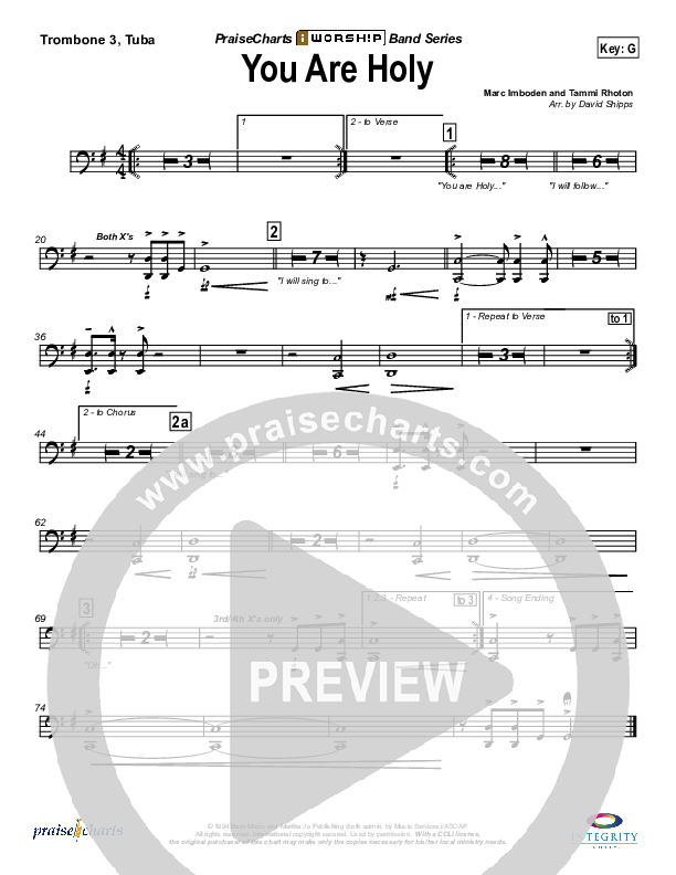 You Are Holy (Prince of Peace) Trombone 3/Tuba (Jonathan Noel)