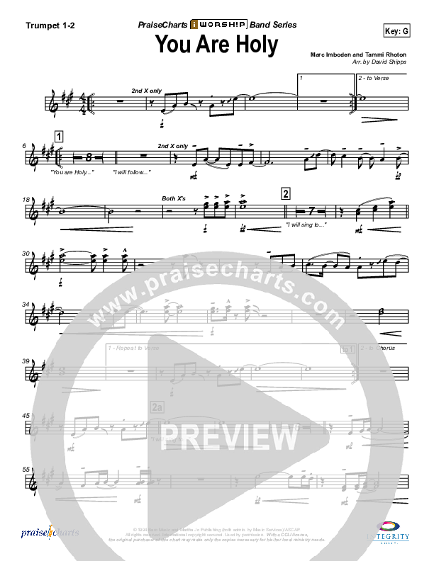 You Are Holy (Prince of Peace) Trumpet 1,2 (Jonathan Noel)