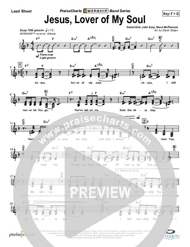 Jesus Lover Of My Soul Lead Sheet (Hillsong Worship)