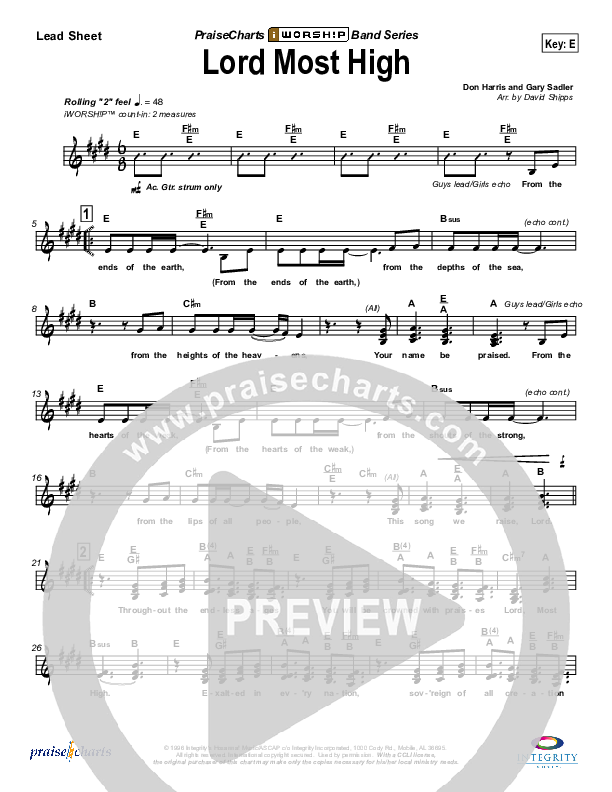Lord Most High Lead Sheet (Bob Fitts)