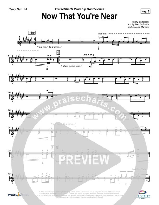 Now that You're Near Tenor Sax 1/2 (Hillsong Worship)