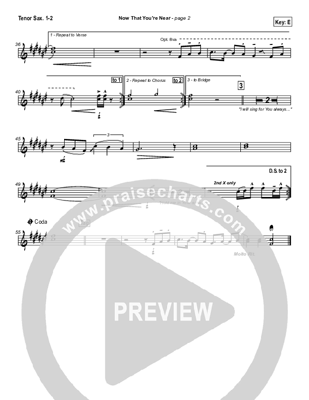 Now that You're Near Tenor Sax 1/2 (Hillsong Worship)