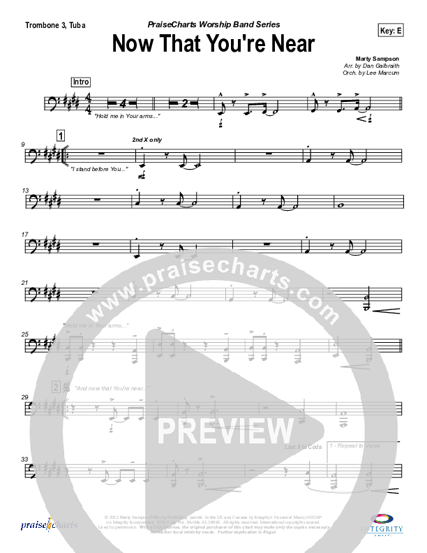 Now that You're Near Trombone 3/Tuba (Hillsong Worship)